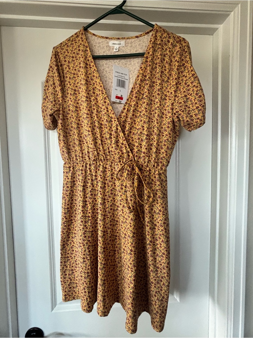 Mustard Yellow Floral Wrap Mini Dress